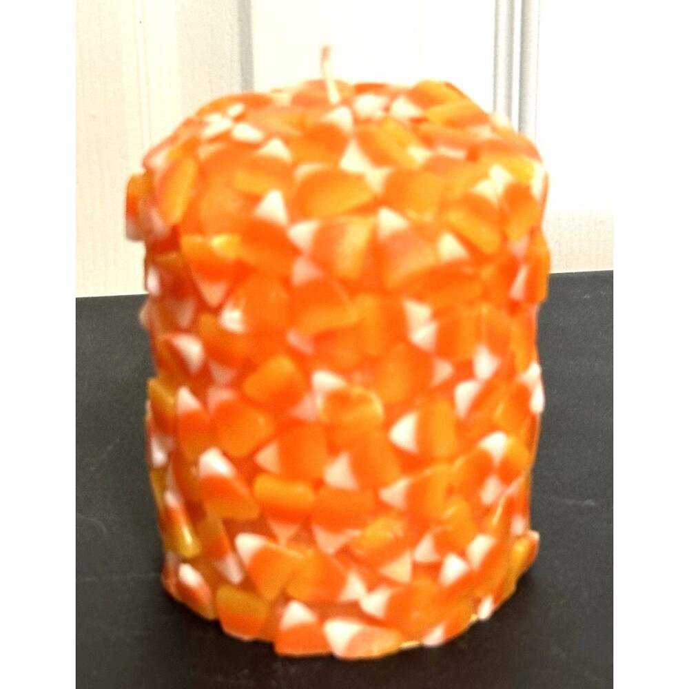 Candy Corn Pillar 3D Candle Halloween Fall Harvest Decor Holiday New 4-inch